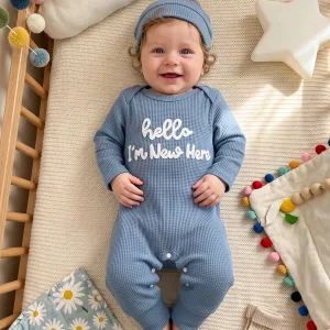 "I'm new here" little boy romper