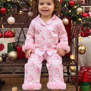 Girl's Fuzzy Trim Pajamas Set