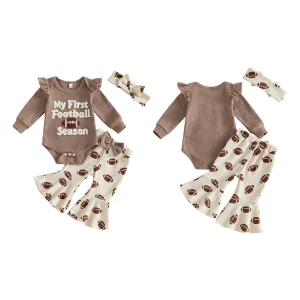 Flared Romper Baby-Girl Baby Girl Football Sleeve Romper Flared Pants Sleeve Baby Girl Football