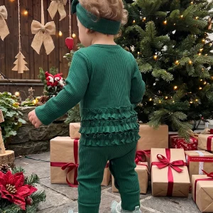 Christmas Romper with Bow Headband