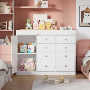Classic Nursery Dresser with 8 Drawers and 2 Cabinet,