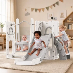 3-in-1 Toddler Slide and Swing Set with Climbing Steps